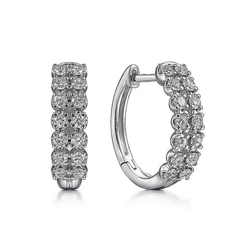 Elegant White Gold Hoop Earrings With Round Brilliant Cut Crystal Rhinestones Channel Setting For Women Classic Everyday Wear