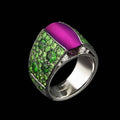 Natural peridot ring - round pave setting cocktail ring with green gemstone and diamond accents