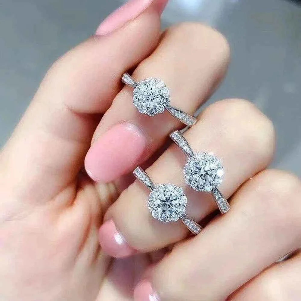 F1458 Diamond Ring White Gold Round Brilliant Cut Natural Diamond Engagement Women's G Color Halo Design