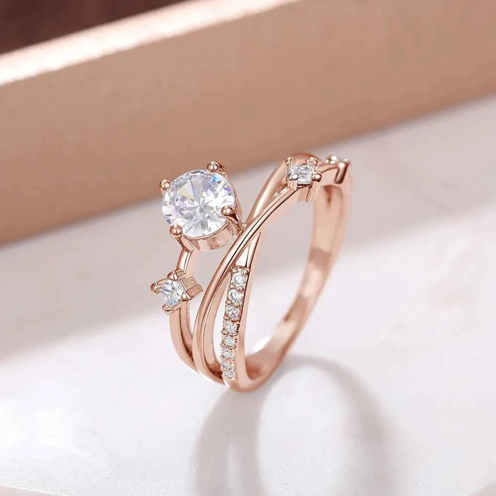 Q113 Women's White Gold Diamond Engagement Ring Round Brilliant Cut Natural G Color With Side Diamonds
