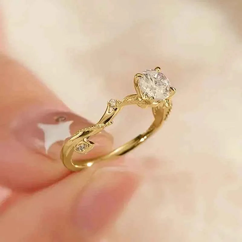 H363 Diamond Ring White Gold Round Brilliant Cut Natural Diamond Engagement Women's Jewelry G Color Side Stones