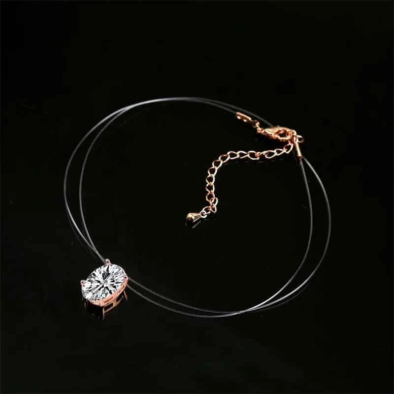 Elegant Oval Zircon Necklace - Invisible Transparent Choker