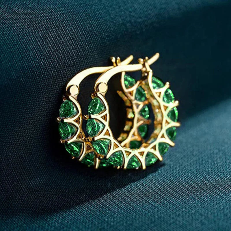 Crystal Hoop Earrings - Geometric 18K Gold Filled Design