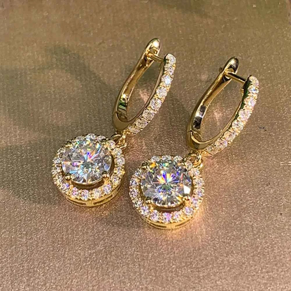 E1806 Gold Diamond Earrings with Side Stones Brilliant Cut G Color Natural Diamonds Classic Women's Wedding Jewelry