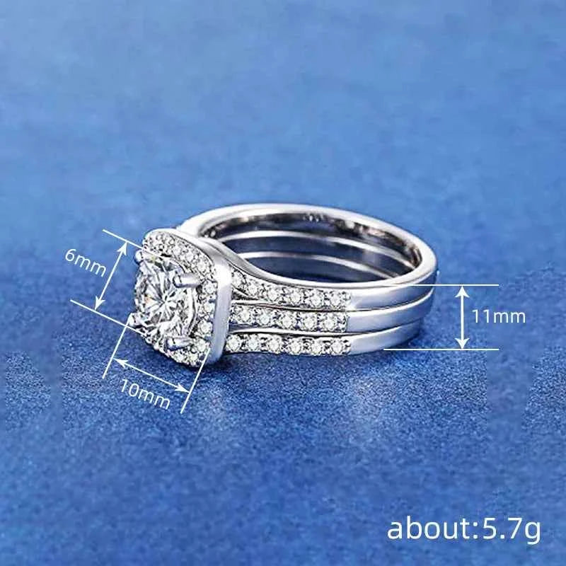 T0612 Bridal Jewelry Set 925 Silver Round Brilliant Cut Diamond Ring with Claw Setting Geometric Design Wedding Women's Jewelry