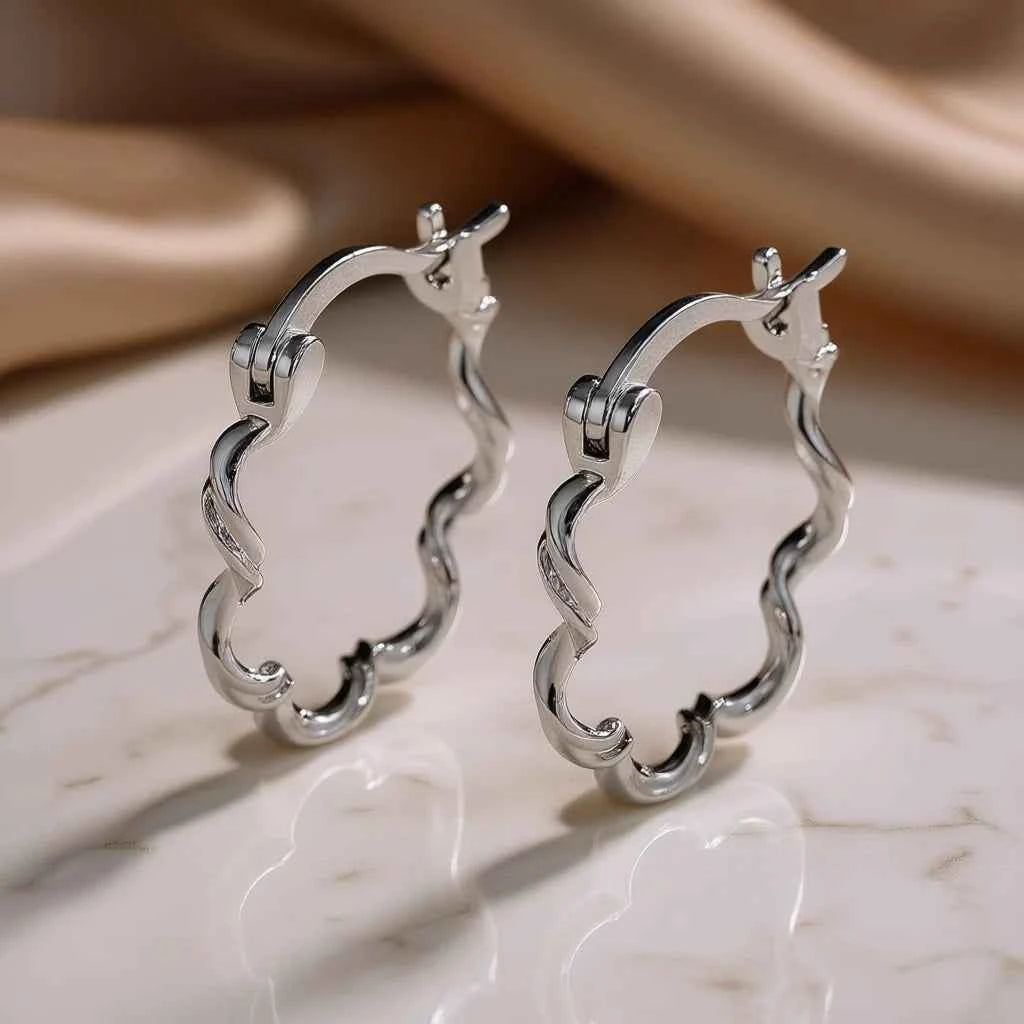E920 White Gold Plated Zircon Hoop Earrings Minimalist Unisex Fine Jewelry