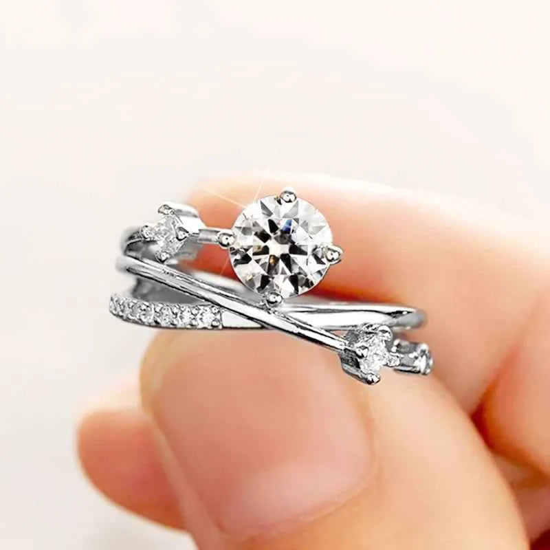 Q112 Diamond Ring White Gold Round Brilliant Cut Natural Diamond Engagement Women's Jewelry G Color