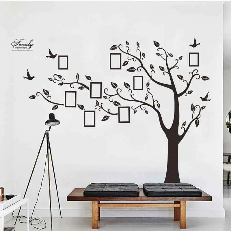 3D Family Tree Wall Sticker - Large Black PVC Adhesive Mural Decal for Living Room - Tulique