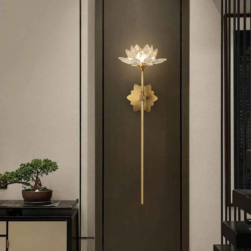 Elegant Crystal Wall Lamp - Lotus Shape LED Mirror Light