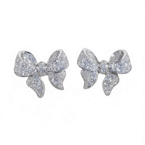 Crystal bowknot stud earrings - sparkling rhinestone bow design on alloy setting
