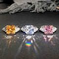 Hip hop CZ ring - three-stone design with square center and marquise side stones in brass setting