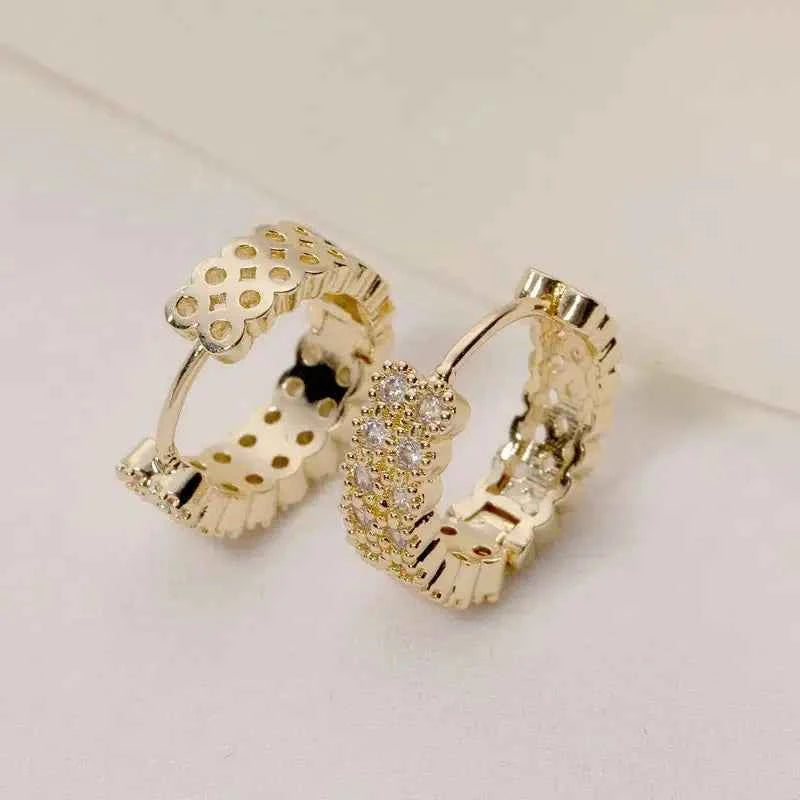 Luxury Gold 22k Plated Metal Hoop Earrings with Crystal Rhinestones Women's Party Jewelry Micro Insert Design