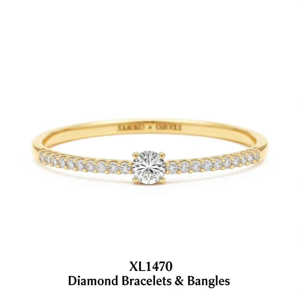 Diamond bracelet yellow gold - round brilliant cut D color natural diamonds on classic gold band
