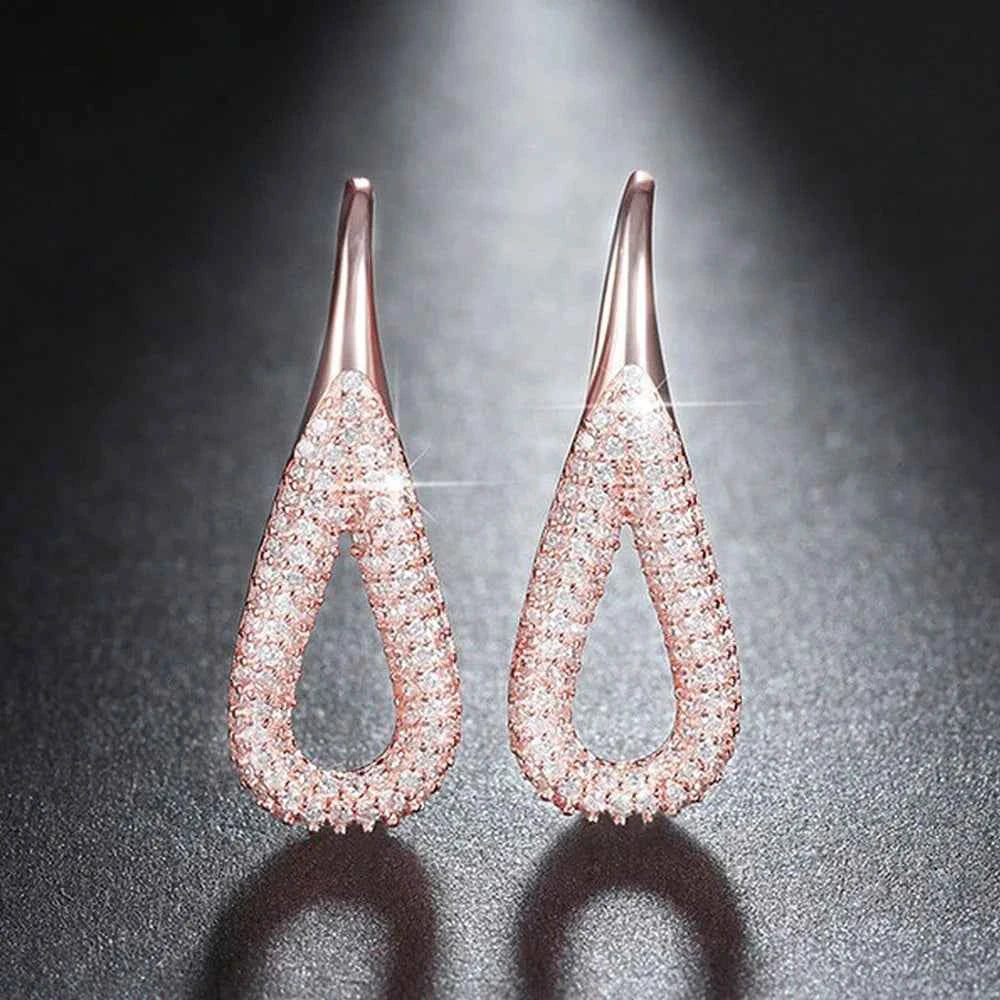 E1819 Rose Gold Water Drop Crystal Earrings Micro Insert Luxury Women's Drop Earrings Everyday Wear