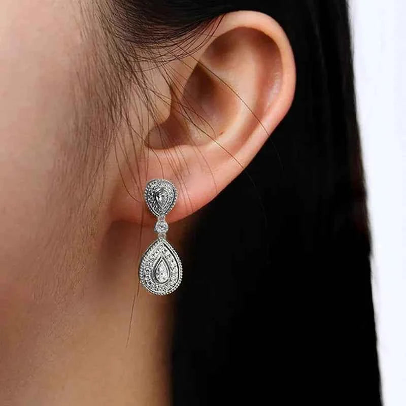 Golden Diamond Earrings 18K Solid Gold Pear Cut Natural Diamonds Classic Wedding Women's Jewelry with Side Stones