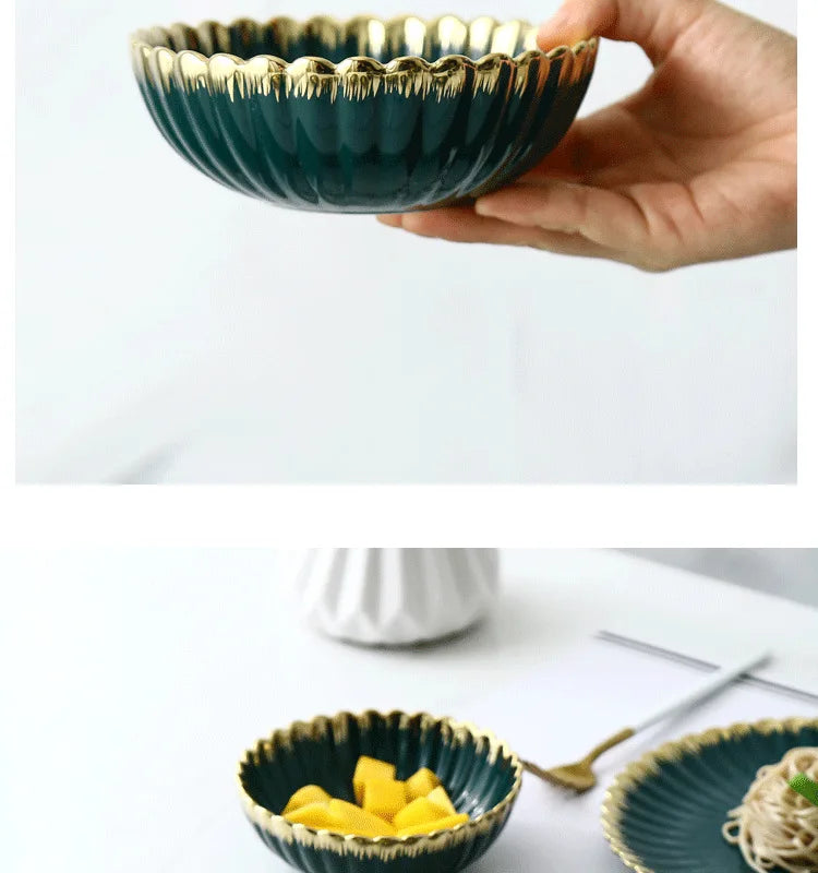 Elegant Vintage Ceramic Dinnerware Set - Gold Rim Design