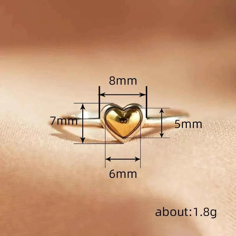 T0101 Heart Shape Silver Ring Gold Plated Bezel Setting Unisex Everyday Wear Fine Jewelry
