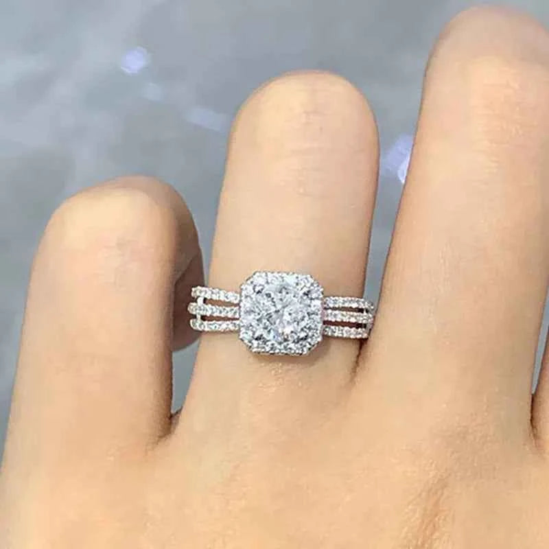 asscher cut engagement ring - natural diamond with halo setting on classic polished band