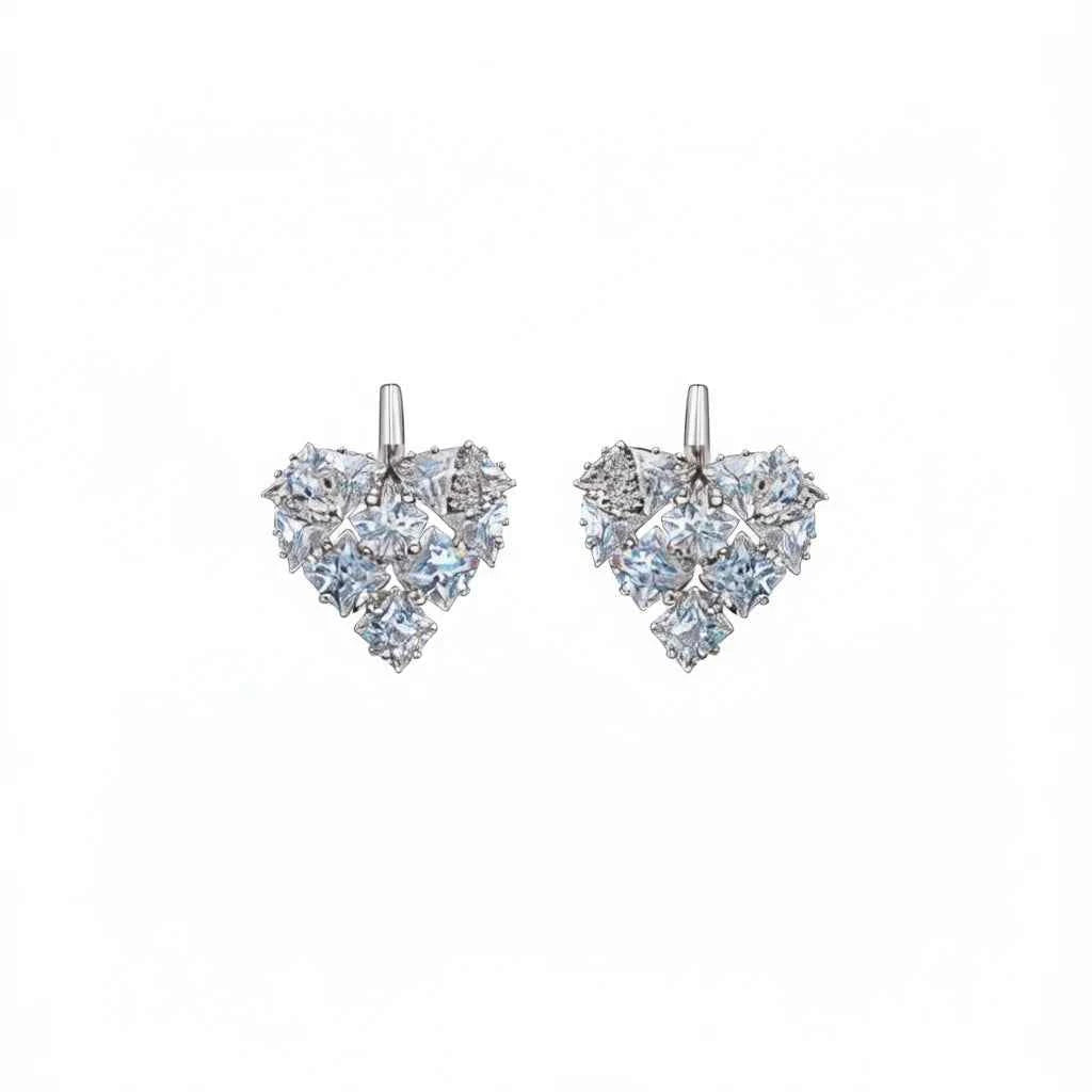 Princess cut diamond earrings - white gold with heart-shaped natural D-color diamonds for weddings