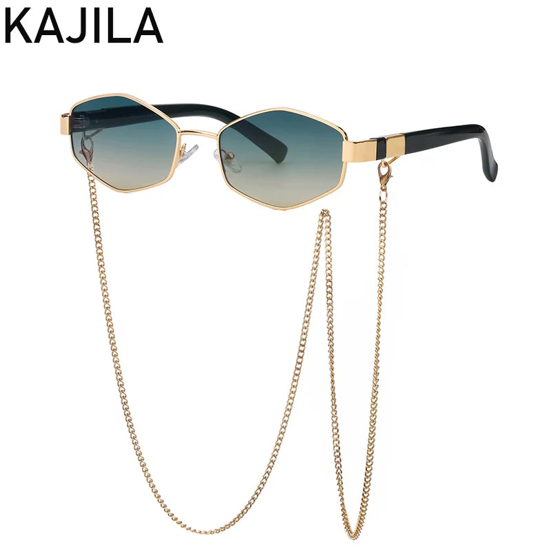 Luxury Hexagon Sunglasses with Chain - Designer Shades