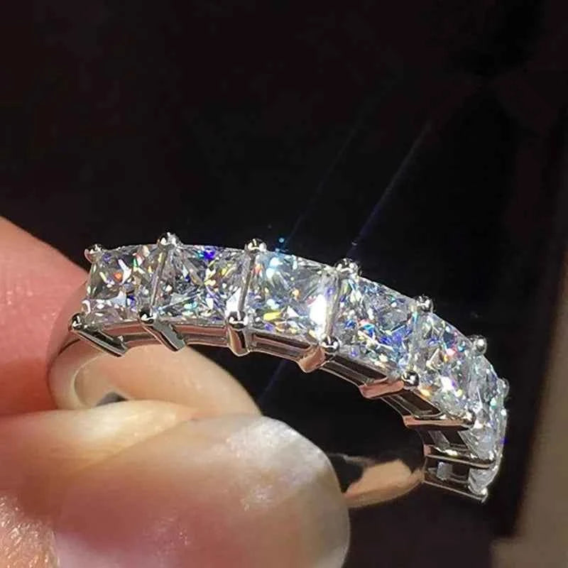 T0081 Princess Cut Natural D Color White Gold Women's Classic Engagement Ring