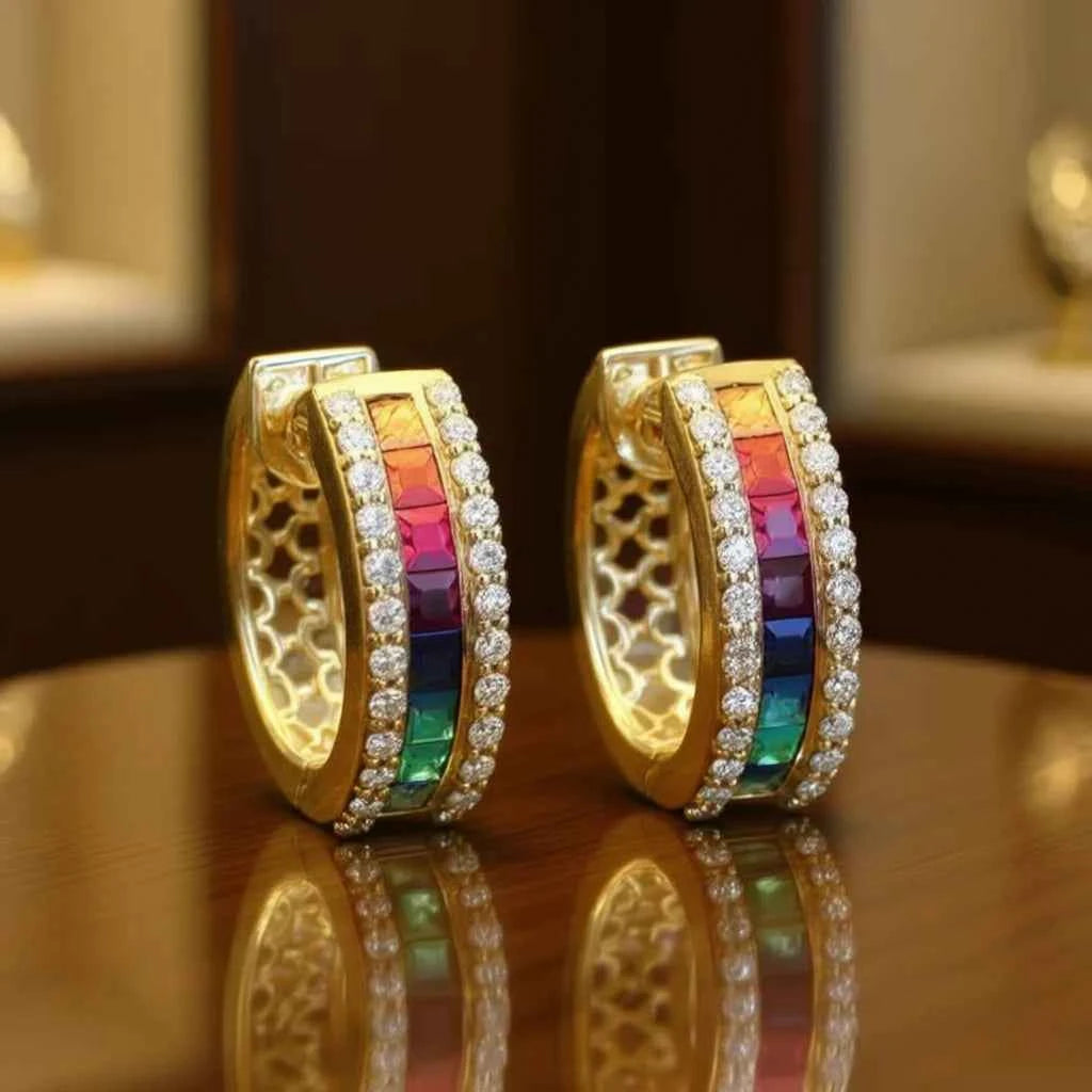 E4733 Golden Gold Plated Huggie Earrings Women's Fashion Party Jewelry Crystal Rhinestone Brilliant Cut Channel Setting Trendy