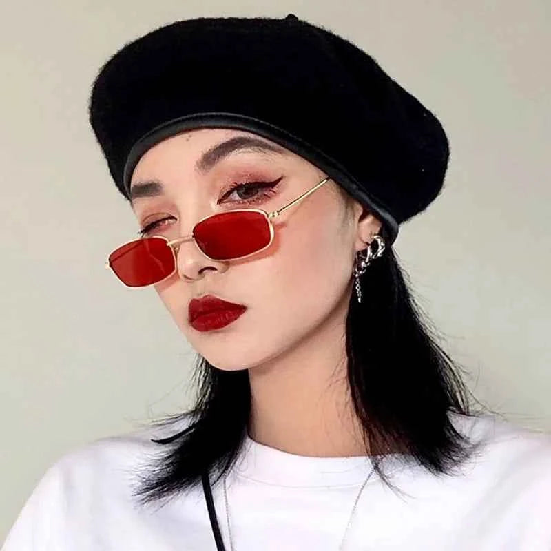 Retro Small Rectangle Sunglasses - Vintage Designer UV Protection