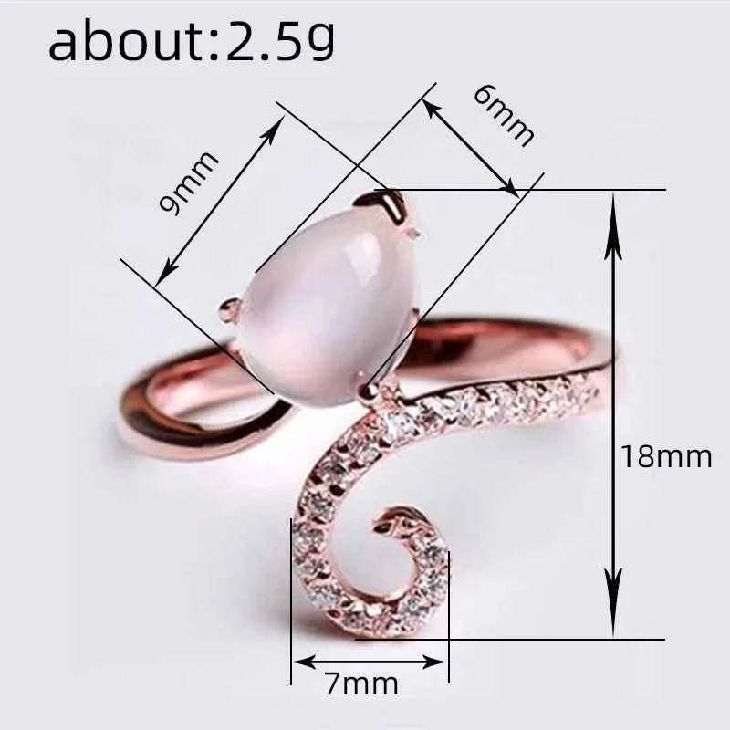Q481 Women's Rose Quartz Gemstone Ring Water Drop Shape Pave Setting Engagement Fashion Jewelry