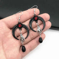 Gothic Punk Earrings - Exaggerated Bat & Red Bead Pendant