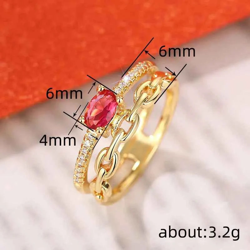 Q968 Women's Gold Gemstone Ring Oval Cut Zircon Pave Setting Gift Fine Rings