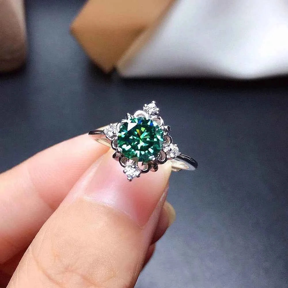 F1403 Emerald Ring Women's Round Natural Gemstone Prong Setting Flower Engagement Fashion Rings