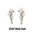White gold drop earrings with faux pearls and crystals - elegant dangle design for weddings