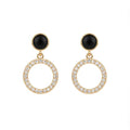 Gold drop earrings - crystal rhinestone geometric circle bezel setting, gold plating, party jewelry
