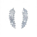 Feather stud earrings - white gold with crystal rhinestone bezel setting on women's ear