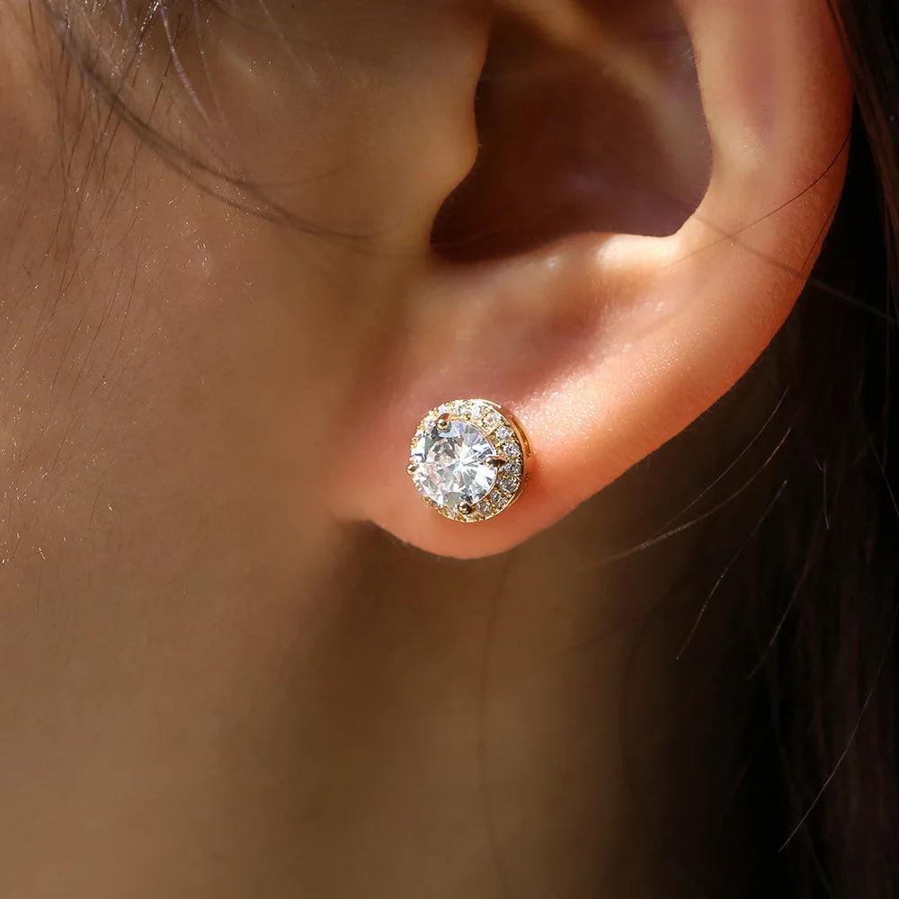Elegant Gold Plated Diamond Stud Earrings - Round Bezel Setting