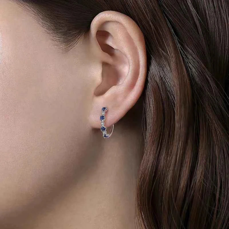 White Gold Hoop Earrings with Zircon Brilliant Cut Claw Setting 925 Silver Classic Style Women Everyday Wear