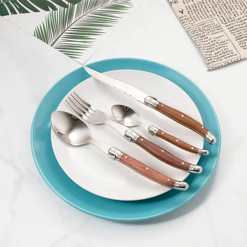 Luxury Laguiole Cutlery Set - Rose Wood Handle Dinnerware