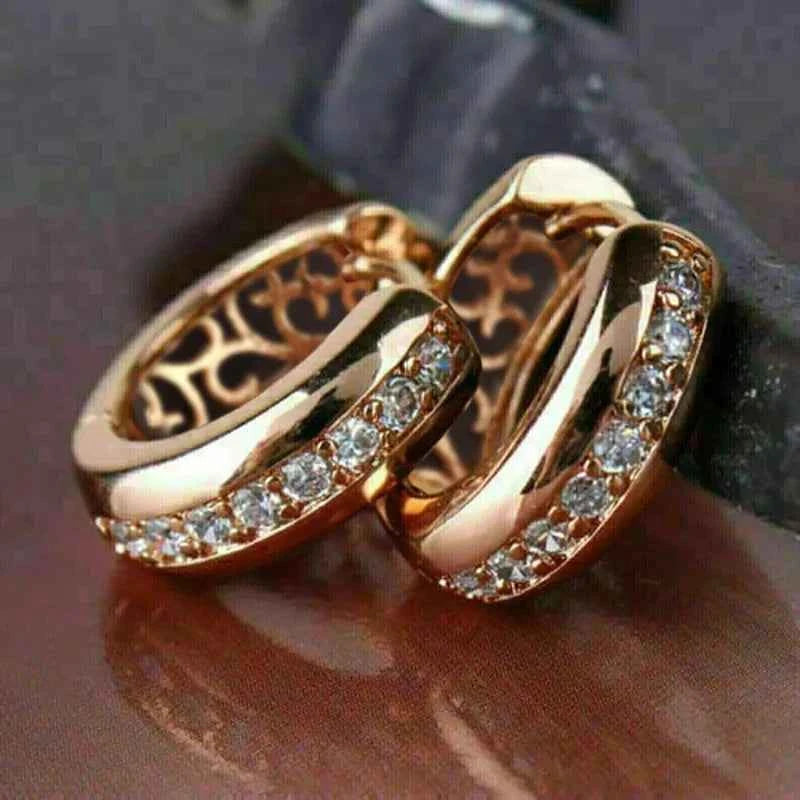 DiamondE 18K Solid Gold Diamond Hoop Earrings Rose Gold Round Brilliant Cut Women's Everyday Wear Classic Style