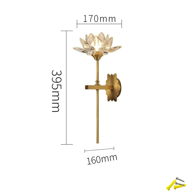 Elegant Crystal Wall Lamp - Lotus Shape LED Mirror Light