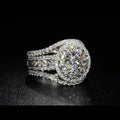 Round diamond engagement ring - elegant halo setting with side stones on white band