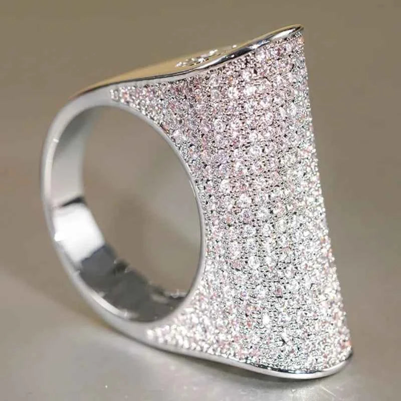 Geometric cocktail ring - micro pave rhinestone band on finger for party wear