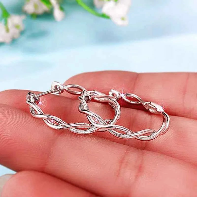 E1236 White Gold Hoop Earrings Alloy Classic Unisex Jewelry