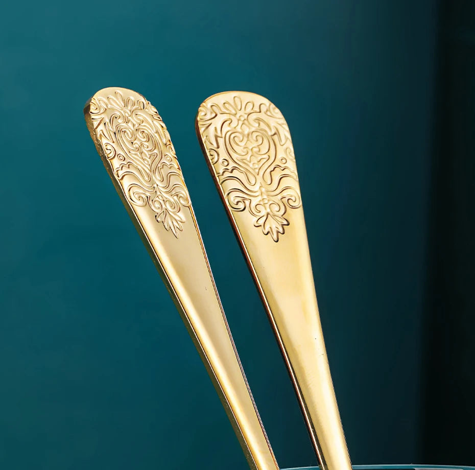 Elegant Vintage Carved Flatware Set - 304 Stainless Steel