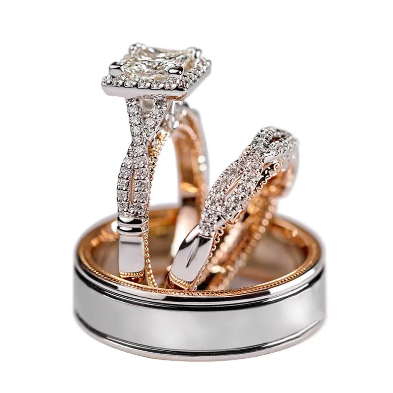 Princess Cut Engagement Ring - Natural Diamond White Gold Side Stone Ring
