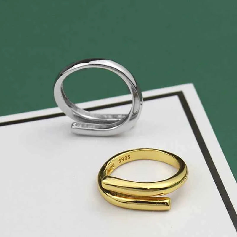 Elegant Double Layer Geometric Ring - Adjustable Silver Fashion Jewelry