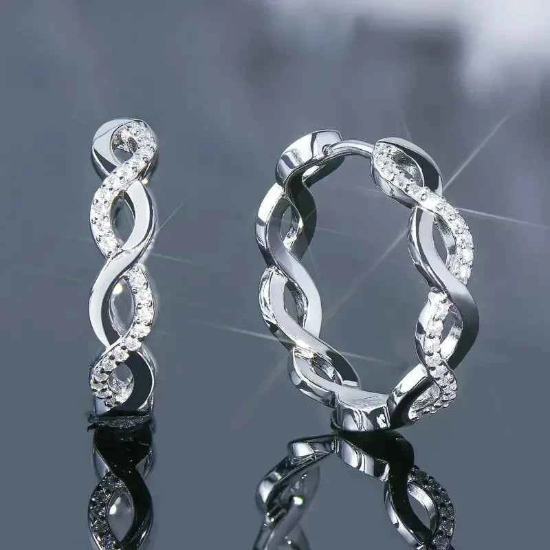 E4555 White Gold Hoop Earrings With Round Diamond Channel Setting Women's Classic Fine Jewelry