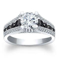Black onyx engagement ring - round diamond with sterling silver split shank and pavé accents