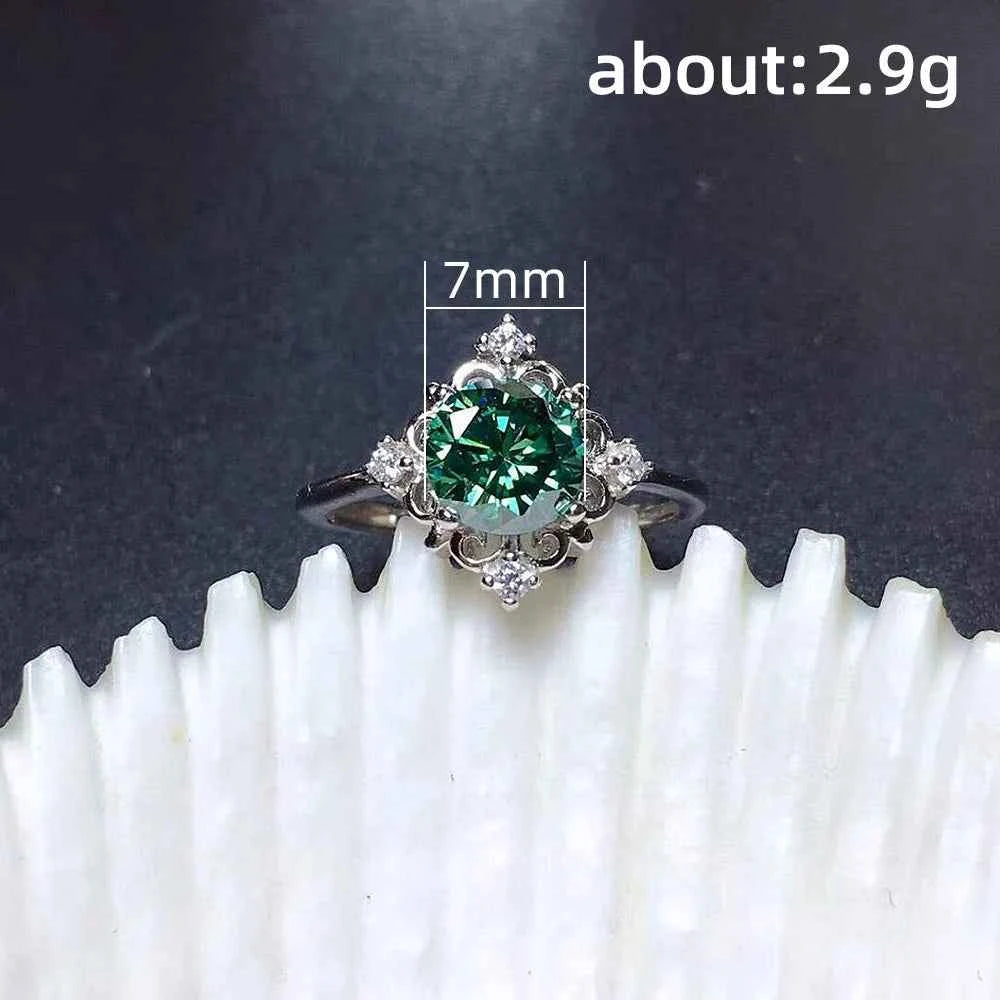 F1403 Emerald Ring Women's Round Natural Gemstone Prong Setting Flower Engagement Fashion Rings