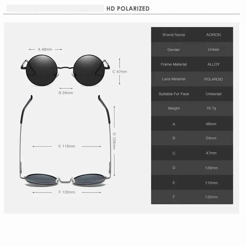 Classic Retro Round Polarized Sunglasses - UV400 Metal Frame