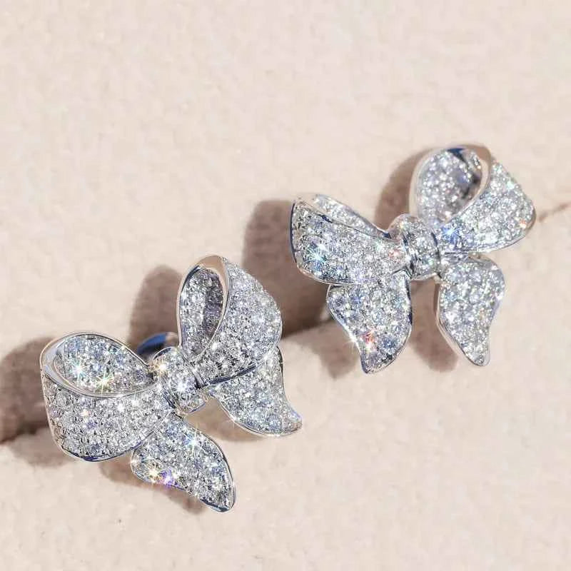 Cute Bowknot Stud Earrings For Women Crystal Rhinestone Alloy Party Jewelry Fashion Accessory